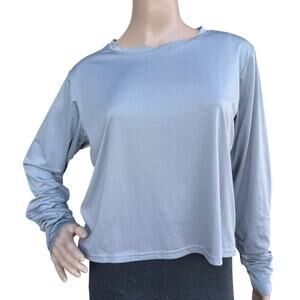 Real Essentials Women L Gray Cropped Top Long Sleeve Performance Pullover